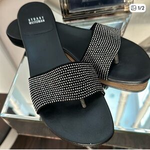 Stuart Weitzman Black Sandals with Silver Accents